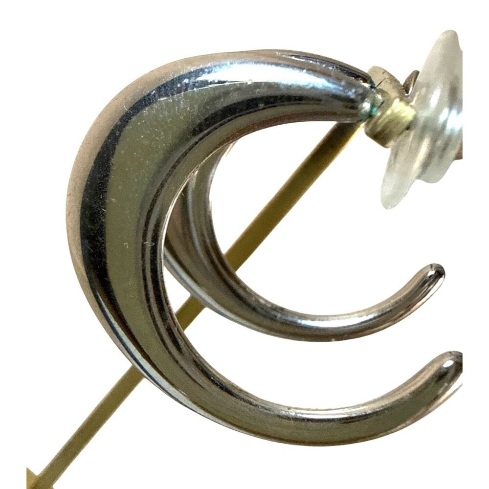 Vintage Silver Tone Crescent Moon Hoop Pierced Earrings